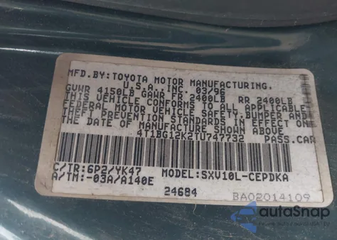 1996 Toyota Camry Dx/Le/Xle из США, поврежденный, VIN 4T1BG12K2TU747732